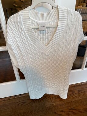 VARLEY Romelo Knit Vest White Cable Knit V Neck Sleeveless Sweater Top Small